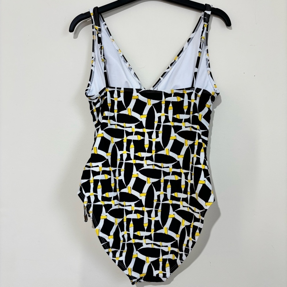 Tahari Off The Grid Black Yellow White Lace Up Grommet One-Piece Swimsuit Large - Picture 3 of 16